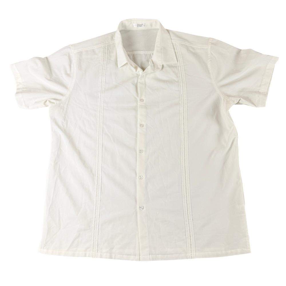 COOFANDY Mens White Guayabera Short Sleeve Button Down Shirt XL Lace Detail